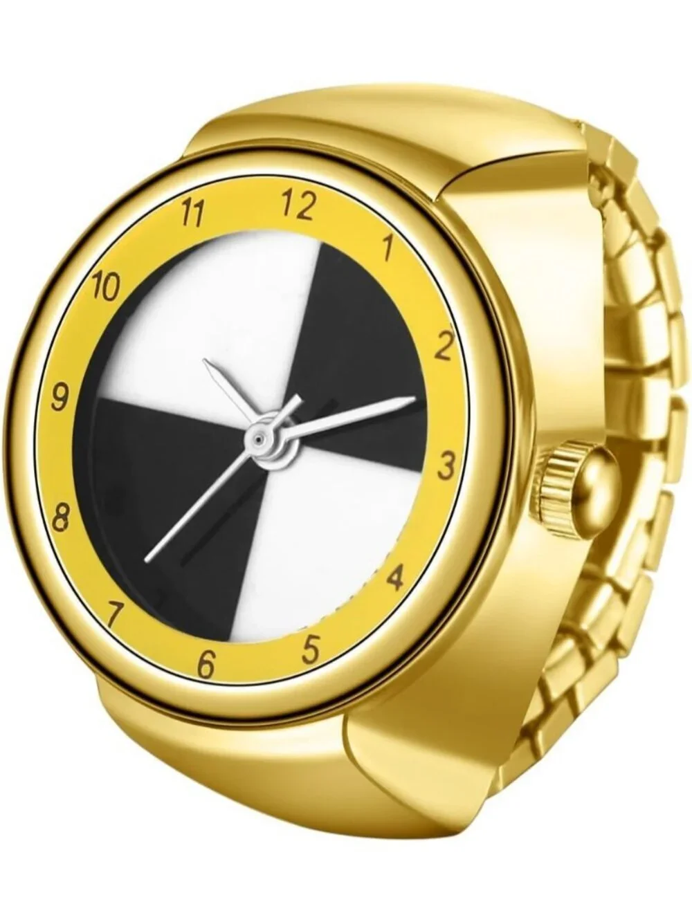 Unisex Gold Analog Quartz Stretchy Band Elastic Round Classic Finger Ring Watch